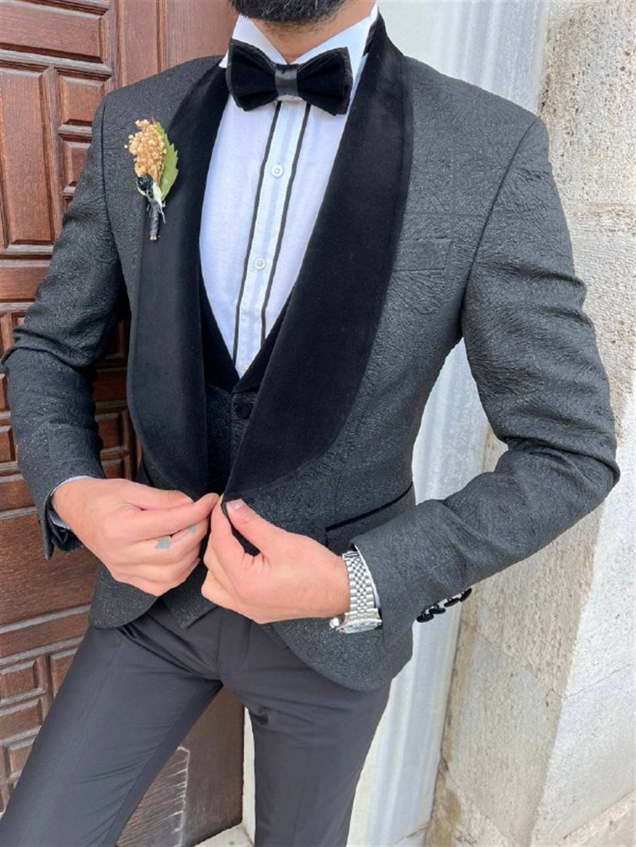 ITALIAN CUT SLIM FIT GROOM SUIT FULL SET BLACK SD3401