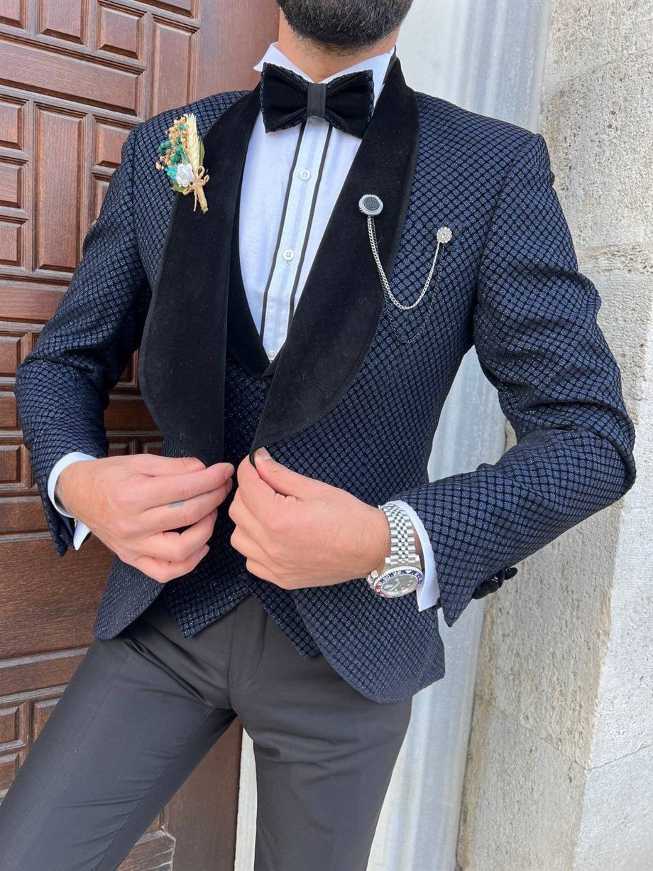 ITALIAN CUT SLIM FIT GROOM SUIT FULL SET DARK BLUE SD3417
