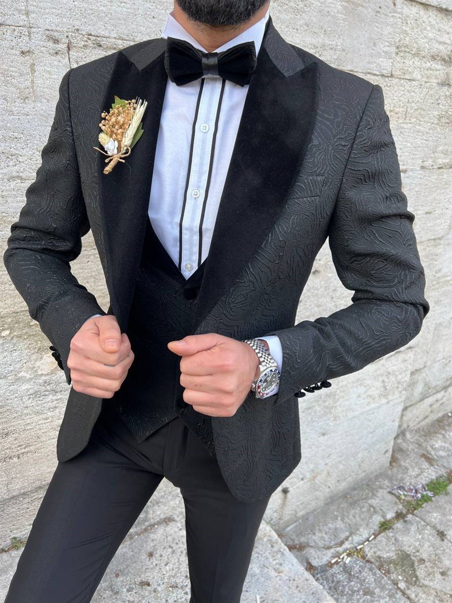 ITALIAN CUT SLIM FIT GROOM SUIT FULL SET BLACK SD3416