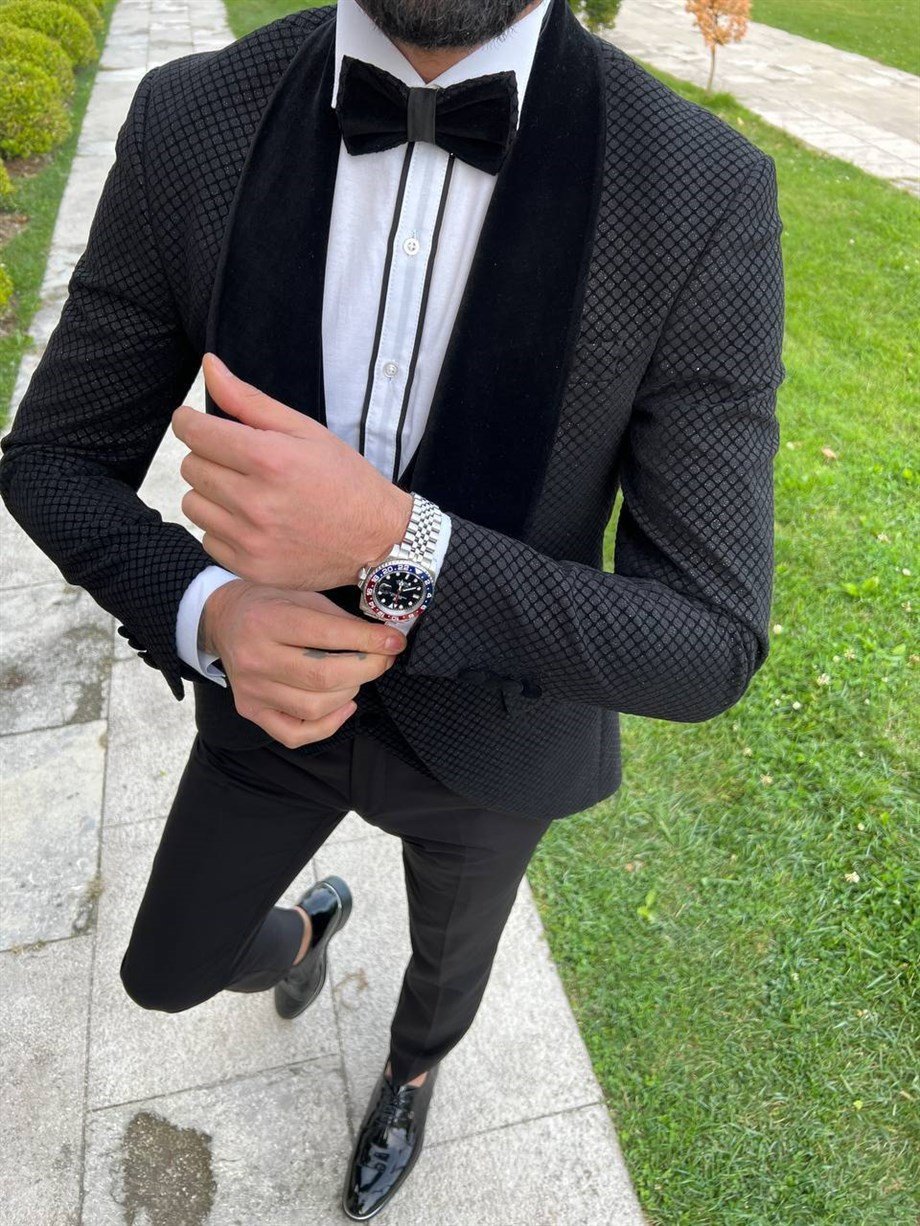 ITALIAN CUT SLIM FIT GROOM SUIT FULL SET BLACK SD3418