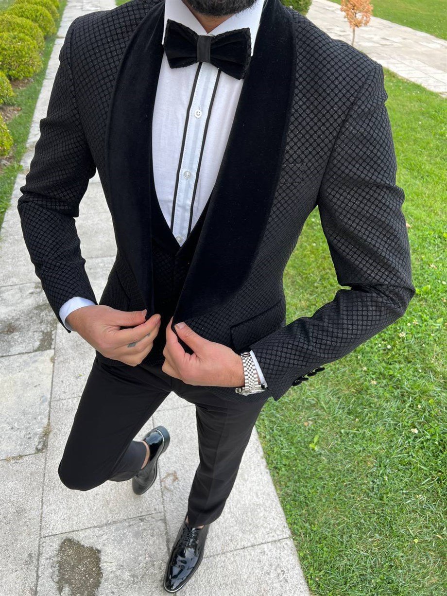 ITALIAN CUT SLIM FIT GROOM SUIT FULL SET BLACK SD3418