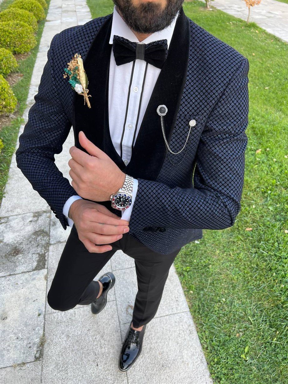 ITALIAN CUT SLIM FIT GROOM SUIT FULL SET DARK BLUE SD3417