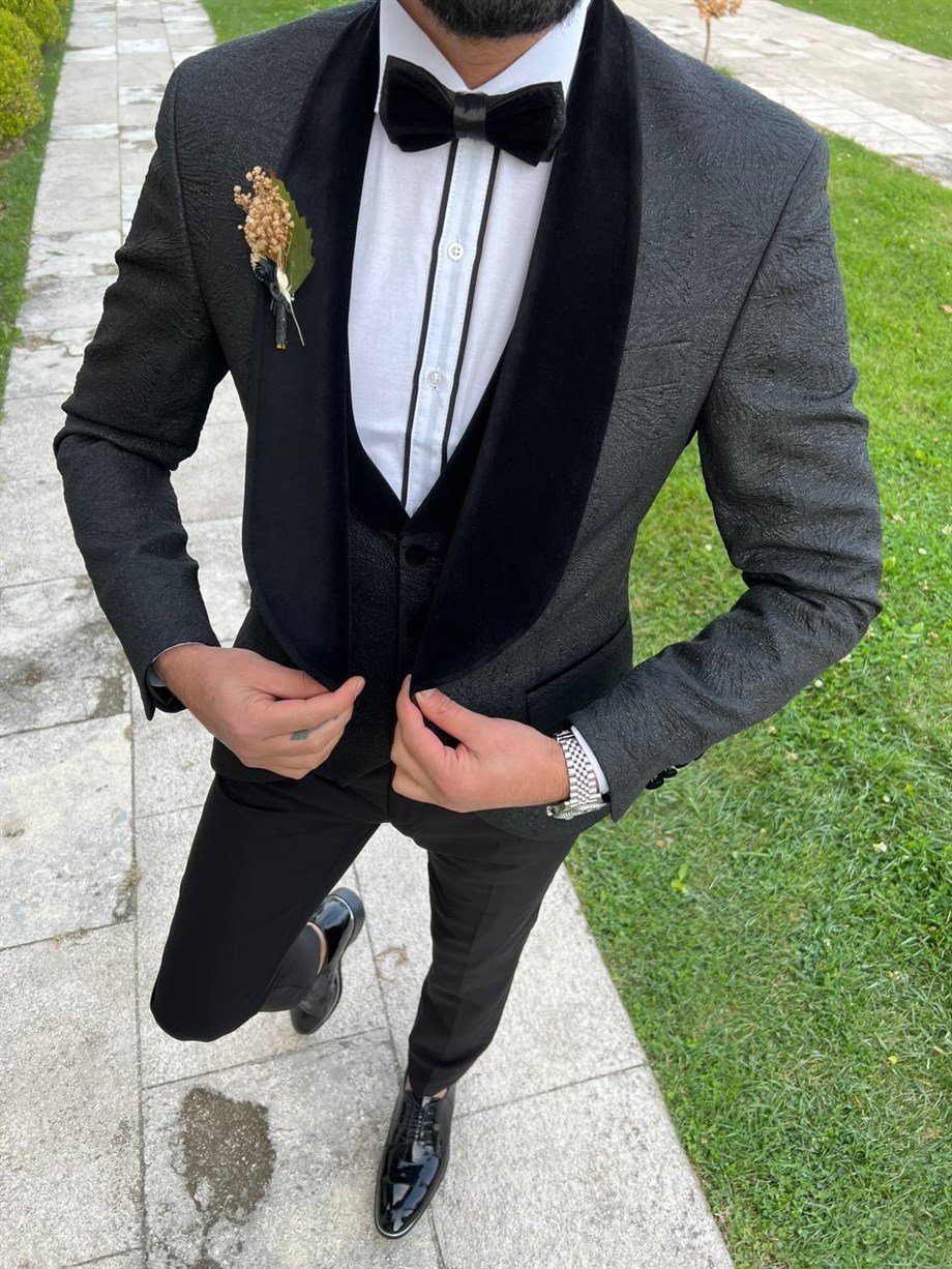 ITALIAN CUT SLIM FIT GROOM SUIT FULL SET BLACK SD3401
