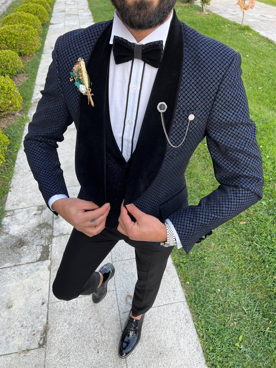 ITALIAN CUT SLIM FIT GROOM SUIT FULL SET DARK BLUE SD3417