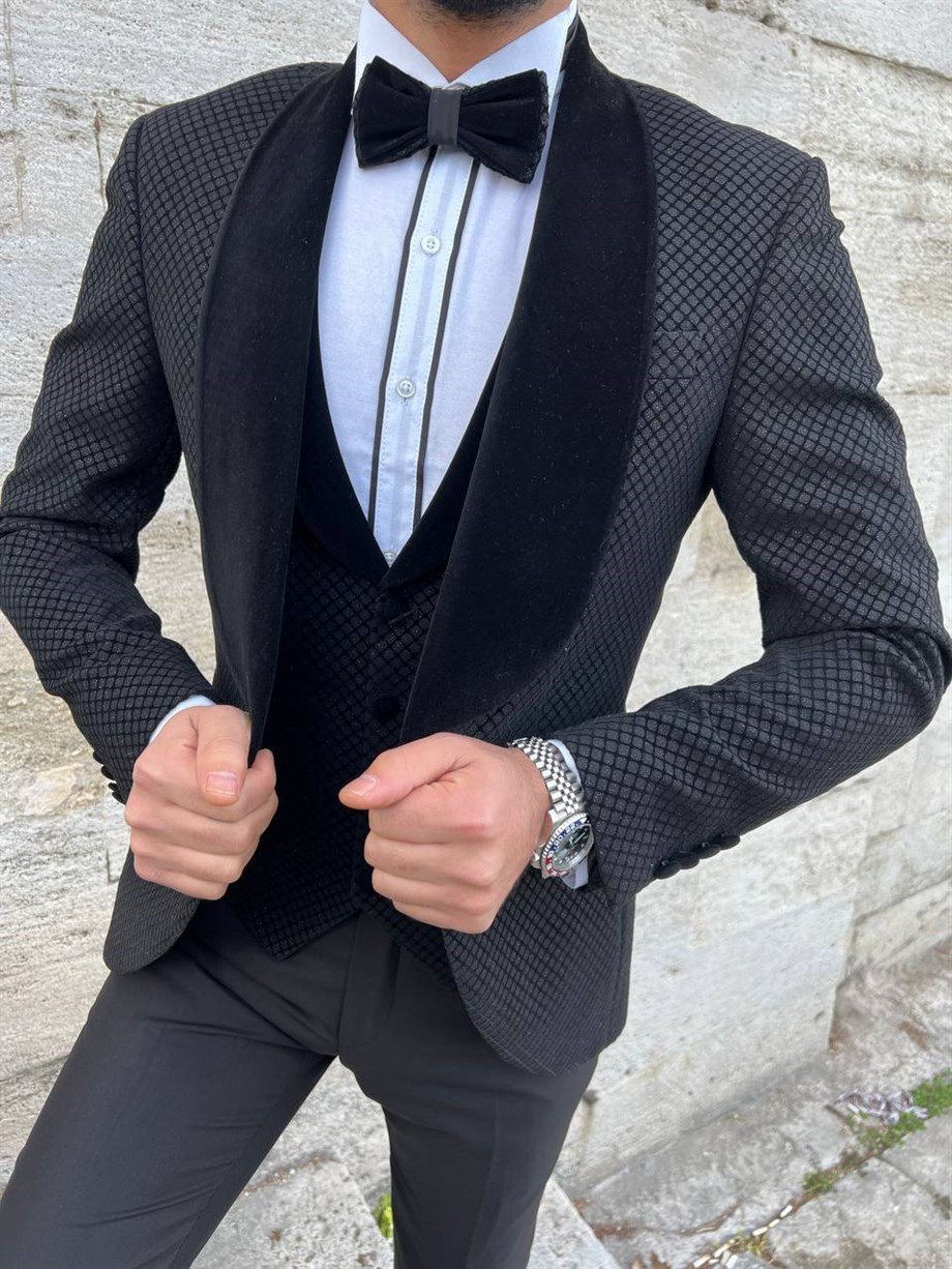 ITALIAN CUT SLIM FIT GROOM SUIT FULL SET BLACK SD3418