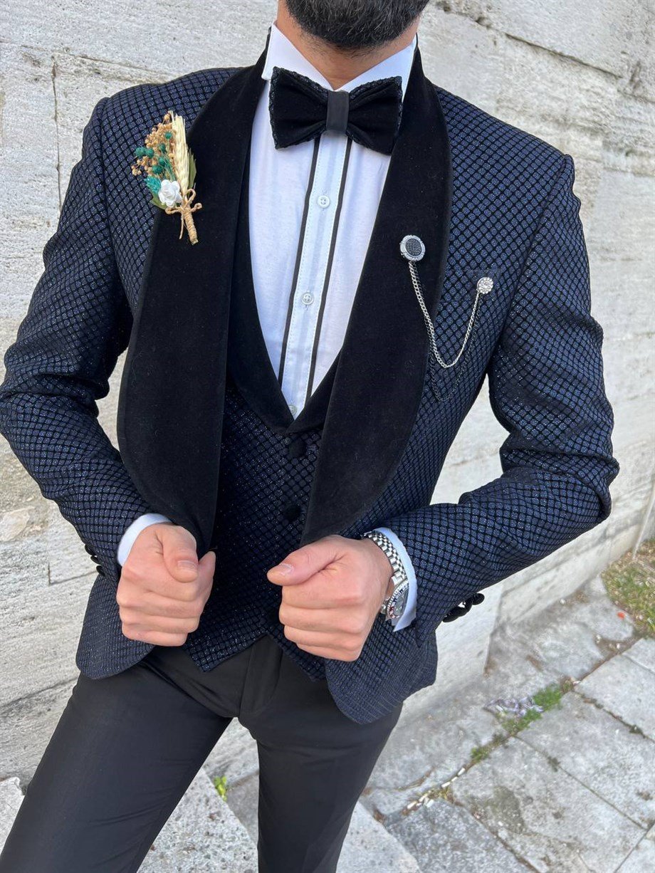 ITALIAN CUT SLIM FIT GROOM SUIT FULL SET DARK BLUE SD3417