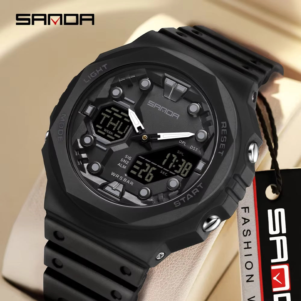 1069 SANDA 6200 style Digital Men Watch Countdown Stopwatch LED Light Electronic Outdoor Military 5Alarm Waterproof Quartz Wristwatch