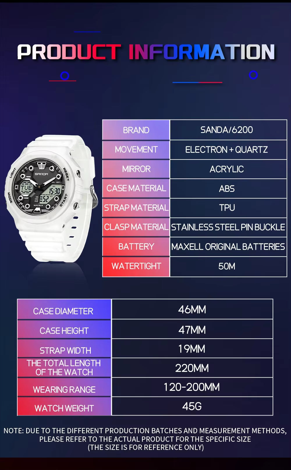 1069 SANDA 6200 style Digital Men Watch Countdown Stopwatch LED Light Electronic Outdoor Military 5Alarm Waterproof Quartz Wristwatch
