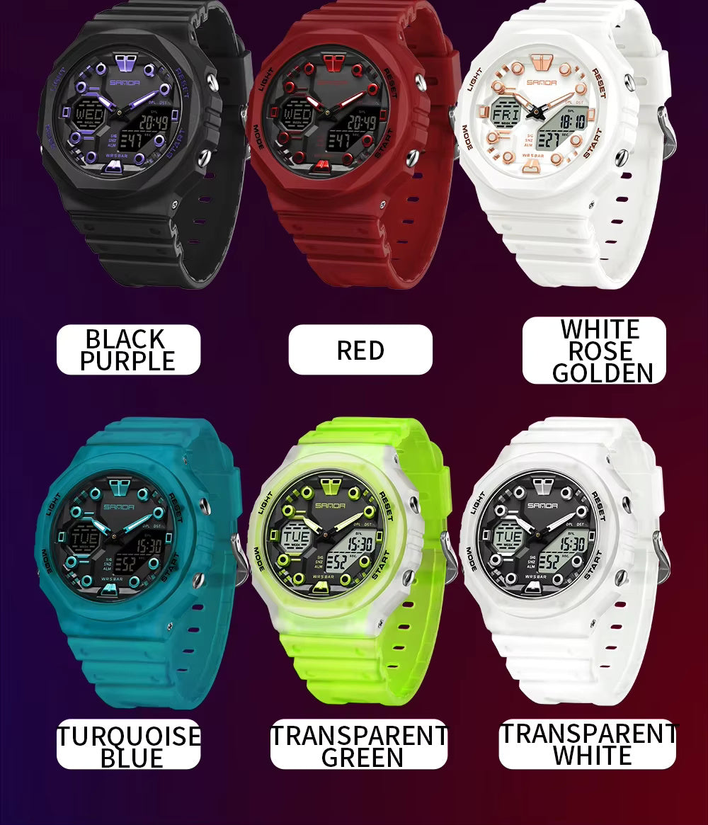 1069 SANDA 6200 style Digital Men Watch Countdown Stopwatch LED Light Electronic Outdoor Military 5Alarm Waterproof Quartz Wristwatch