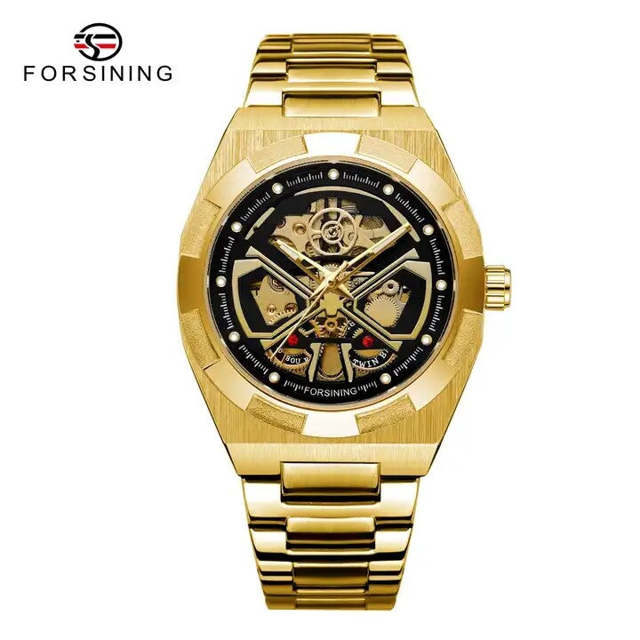 1048 Forsining 344C Automatic Watch for Men Skeleton NEW Model Stainless steel Waterproof Luxury Brand Men's Wristwatches Black