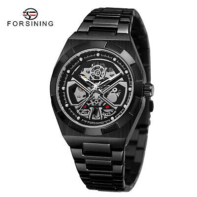 1048 Forsining 344C Automatic Watch for Men Skeleton NEW Model Stainless steel Waterproof Luxury Brand Men's Wristwatches Black