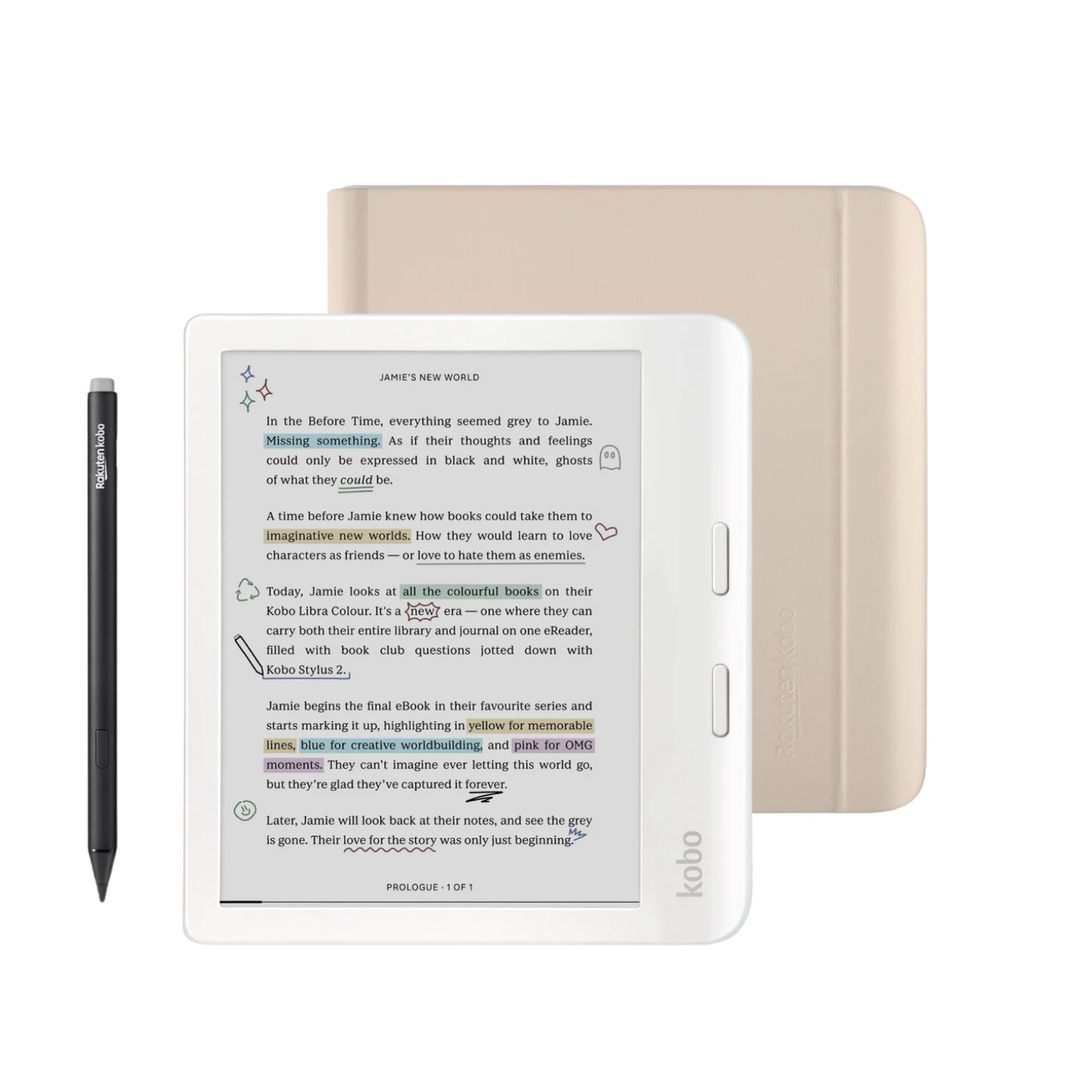 Kobo Libra Colour Beyaz Notebook Kılıf ve Kalem Paketi
