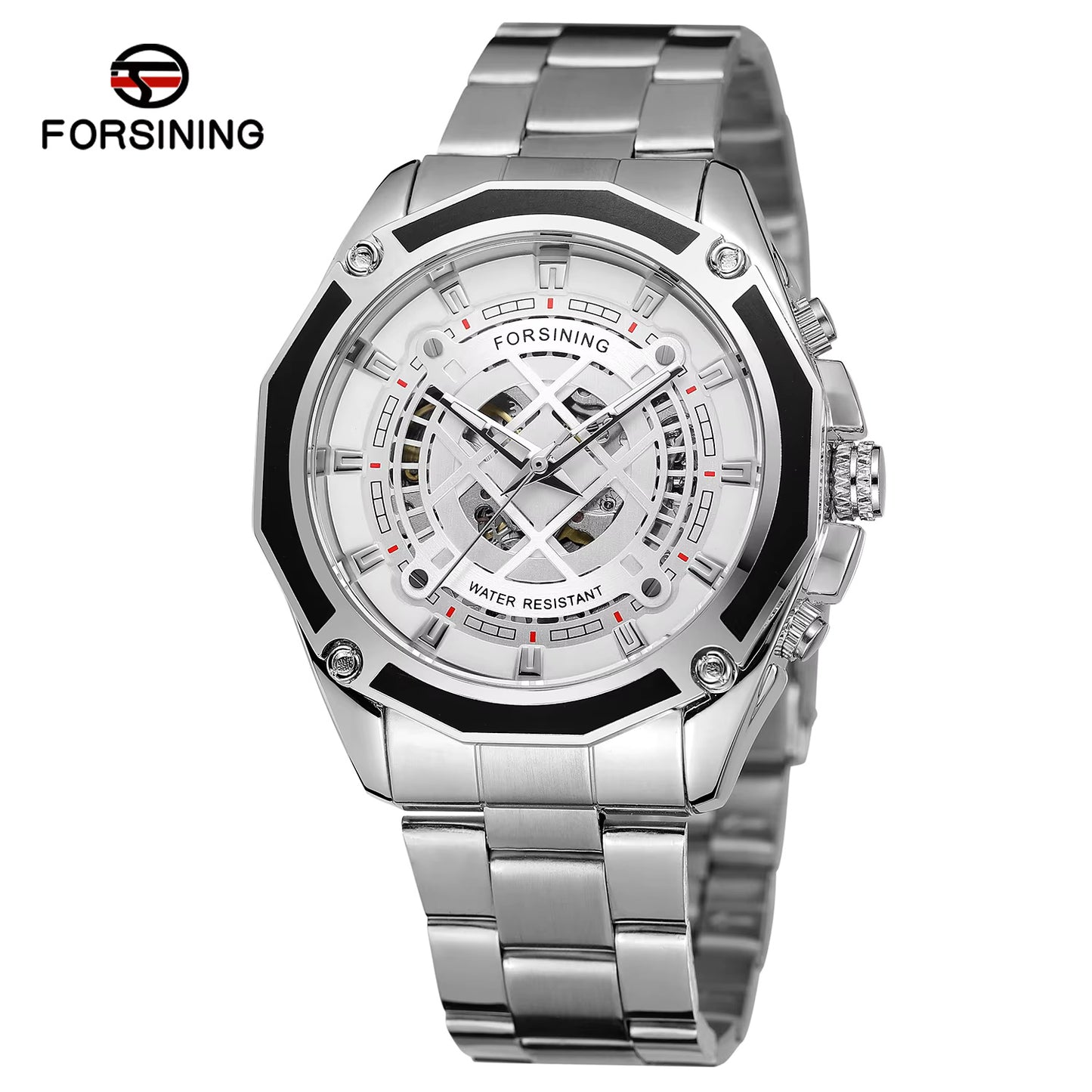 1047 Forsining 1030B Men's Watches Automatic Mechanical Business Skeleton Wristwatch Waterproof Stainless Steel Strap Watch For Man