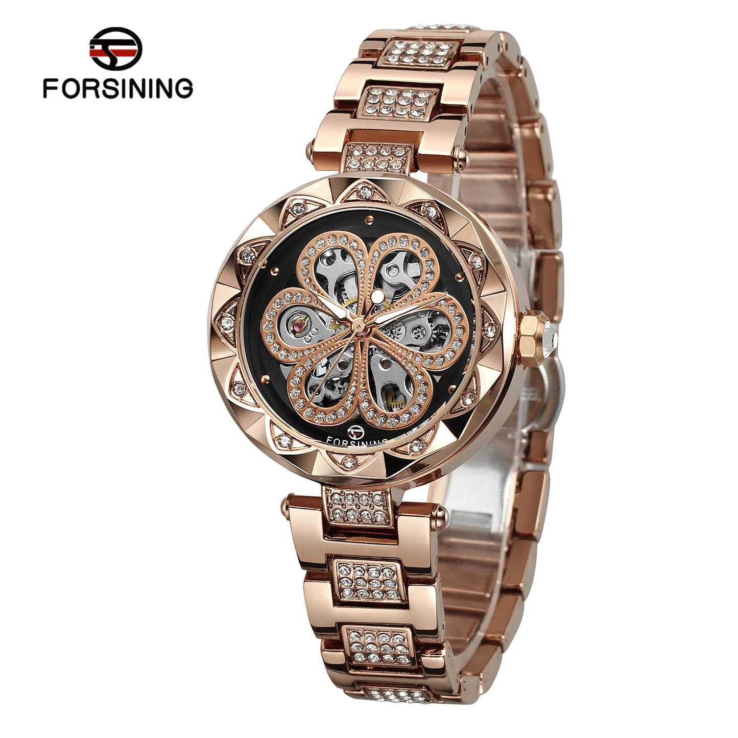 1036 Forsining 342 Mechanical Women's Full Automatic Ladides Flower Watch For Lady Luxury Brand Hand Clock Stainless Steel Wristwatch
