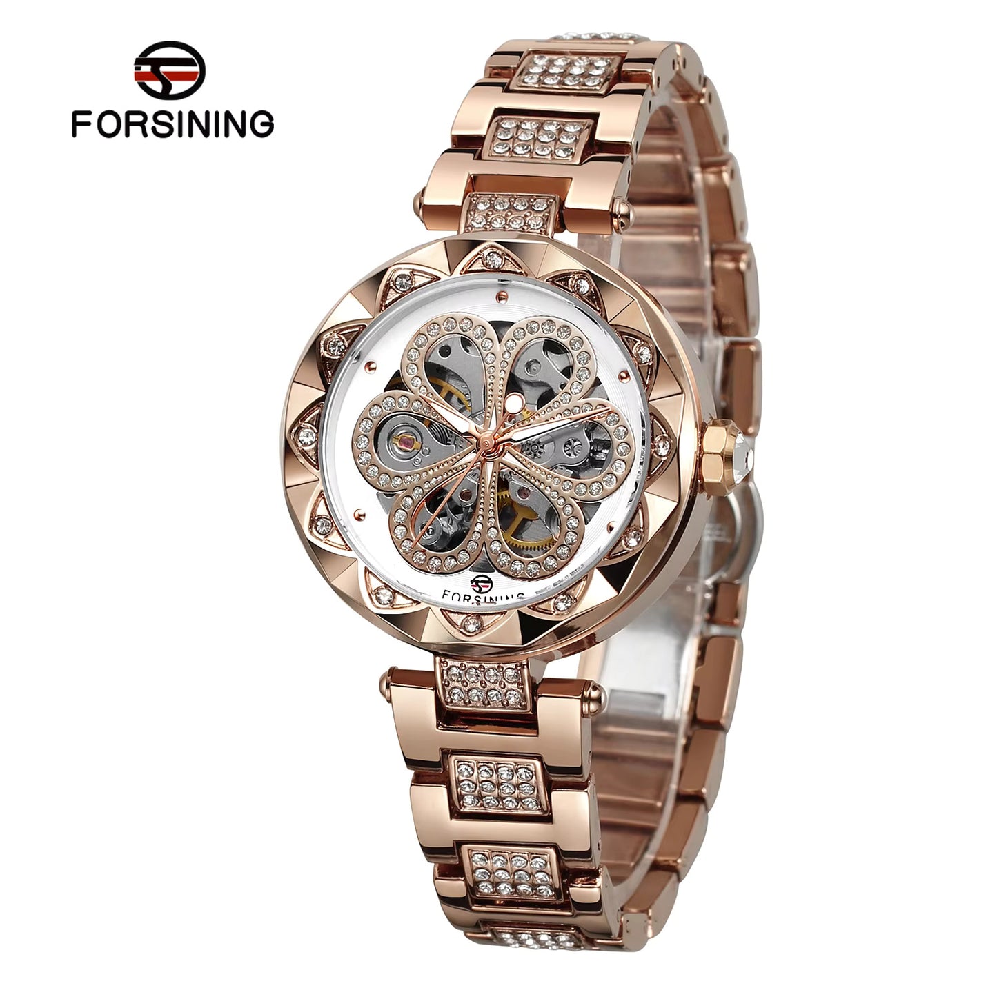 1036 Forsining 342 Mechanical Women's Full Automatic Ladides Flower Watch For Lady Luxury Brand Hand Clock Stainless Steel Wristwatch
