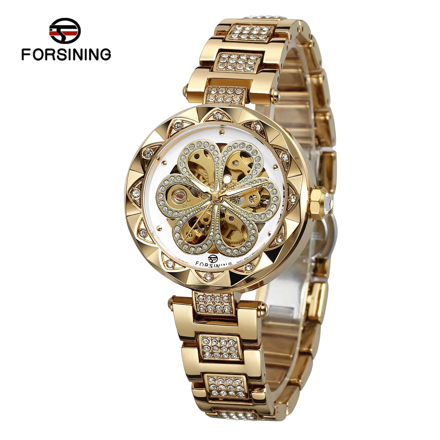 1036 Forsining 342 Mechanical Women's Full Automatic Ladides Flower Watch For Lady Luxury Brand Hand Clock Stainless Steel Wristwatch