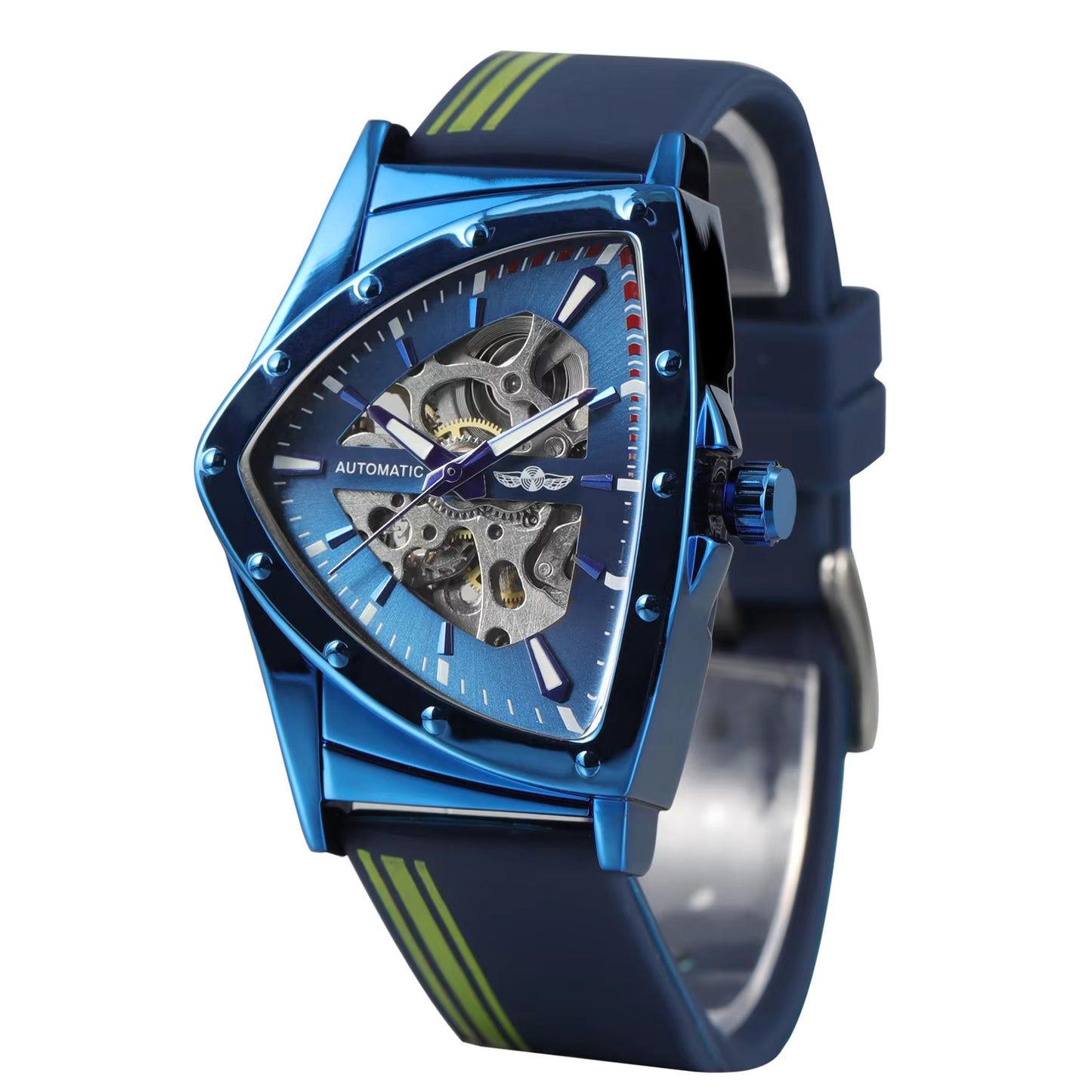1041 Winner 395C Brand Dress Business Watches Reloj Para Hombre triangle Men Silicone Strap Skeleton Watch Wristwatch Automatic Watch