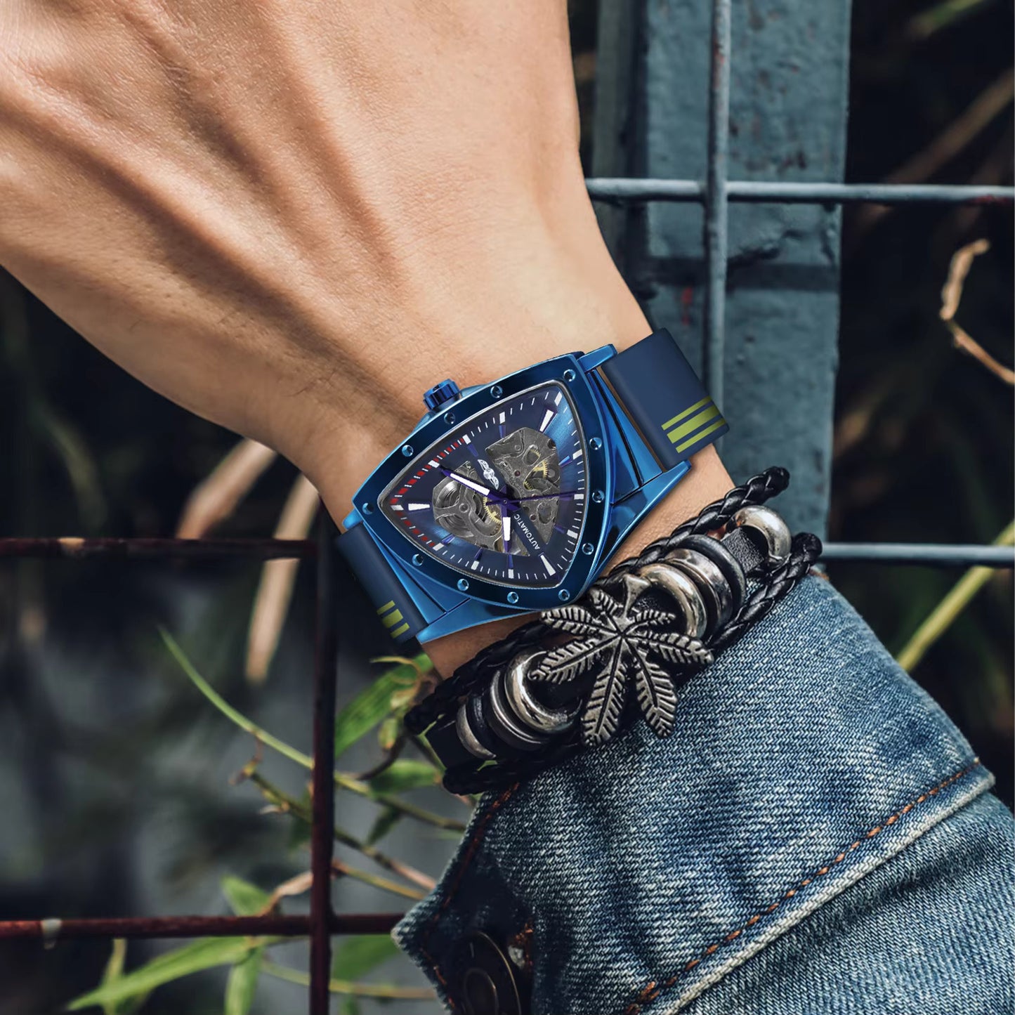 1041 Winner 395C Brand Dress Business Watches Reloj Para Hombre triangle Men Silicone Strap Skeleton Watch Wristwatch Automatic Watch