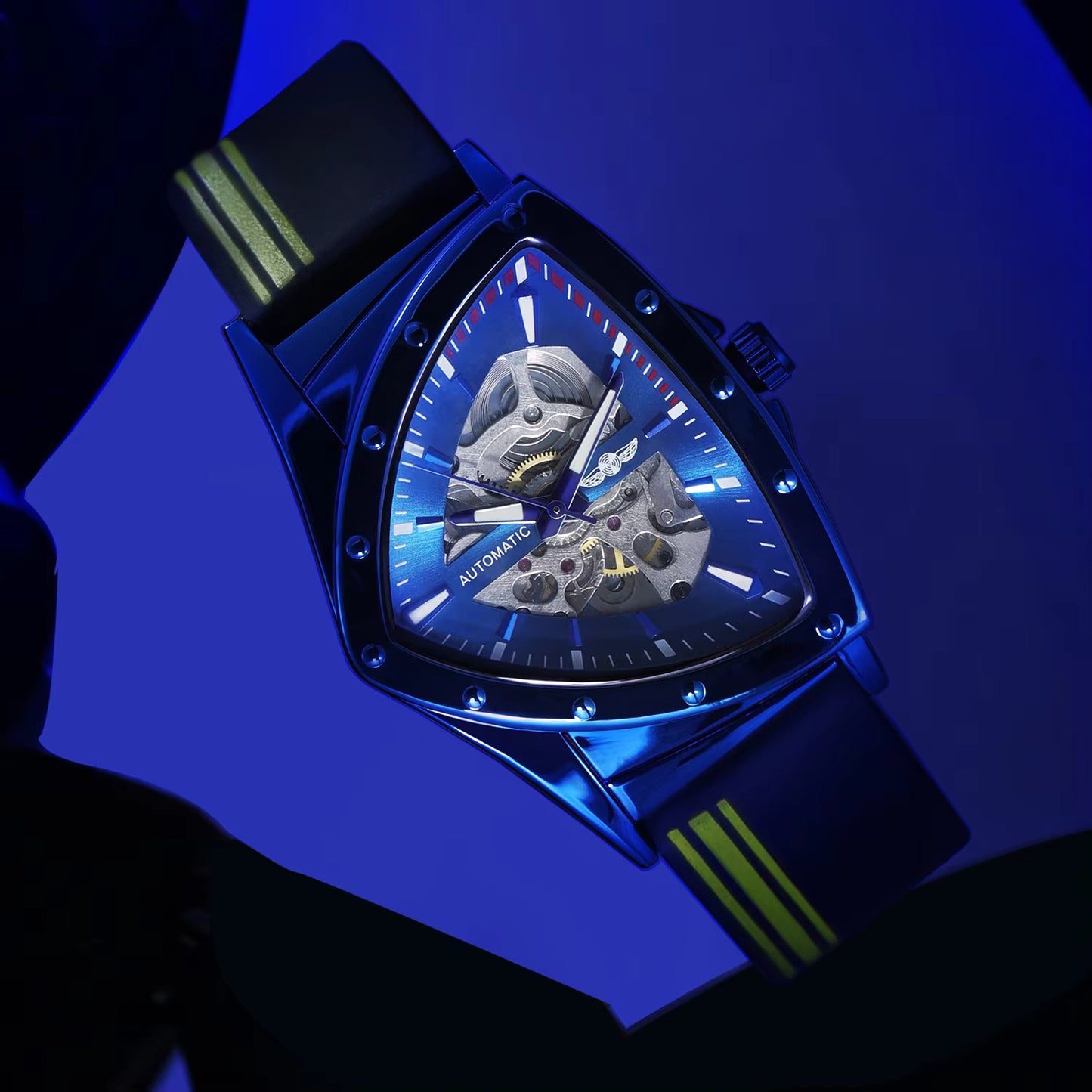 1041 Winner 395C Brand Dress Business Watches Reloj Para Hombre triangle Men Silicone Strap Skeleton Watch Wristwatch Automatic Watch