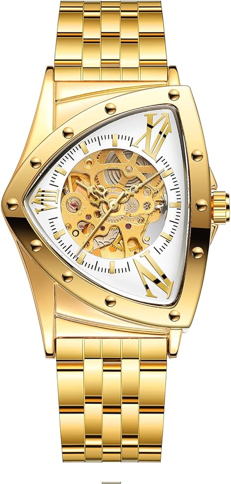1035 Forsining 395 New Arrive Men Skeleton Automatic Mechanical Gold Vintage Man Watch Triangle Wristwatches Clock Best Gift for men