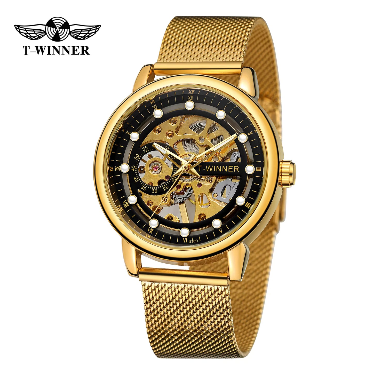 1002 Winner 99A Luxury Tourbillon Skeleton Mechanical Watches Gold Handwinder Men Watch Stainless Steel Strap Hot Sale Hand