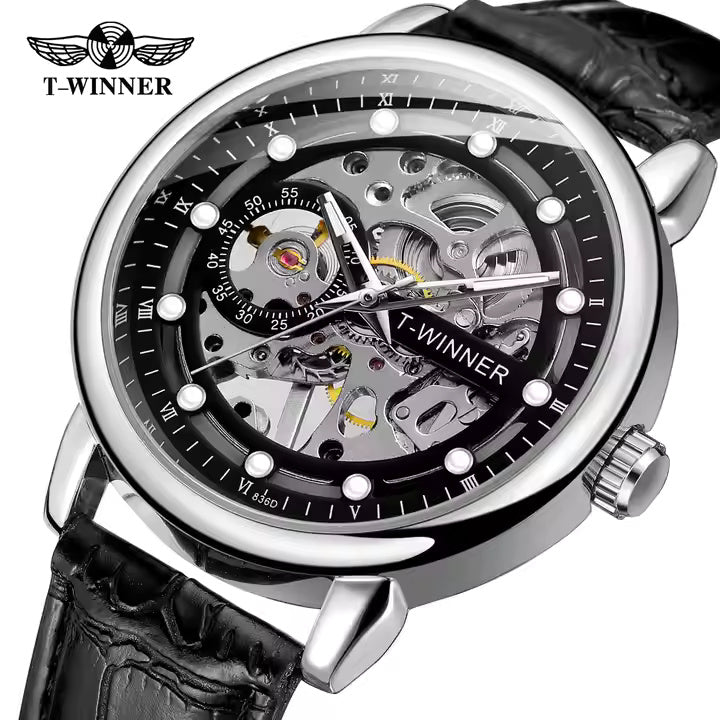 1038 Winner 99B Mens Watches Mechanical Watch Tourbillon Sport Clock Leather Casual Business Retro Wristwatch Relojes Hombre