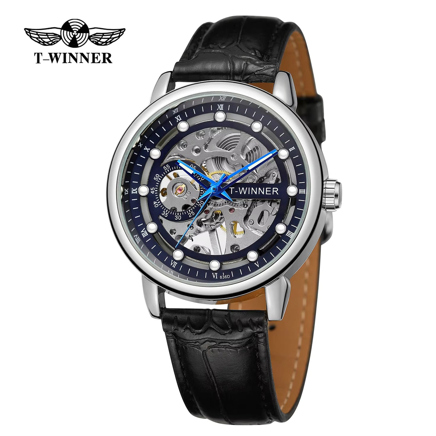 1038 Winner 99B Mens Watches Mechanical Watch Tourbillon Sport Clock Leather Casual Business Retro Wristwatch Relojes Hombre