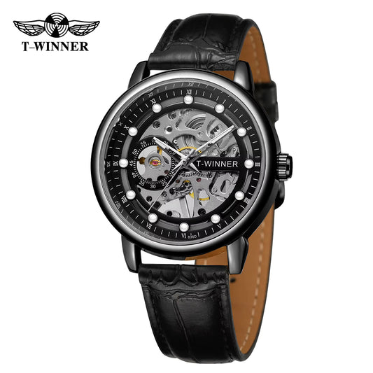 1038 Winner 99B Mens Watches Mechanical Watch Tourbillon Sport Clock Leather Casual Business Retro Wristwatch Relojes Hombre