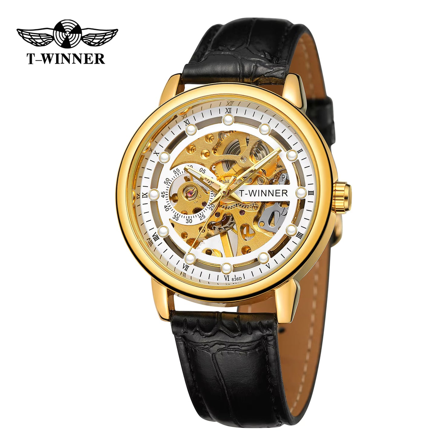 1038 Winner 99B Mens Watches Mechanical Watch Tourbillon Sport Clock Leather Casual Business Retro Wristwatch Relojes Hombre
