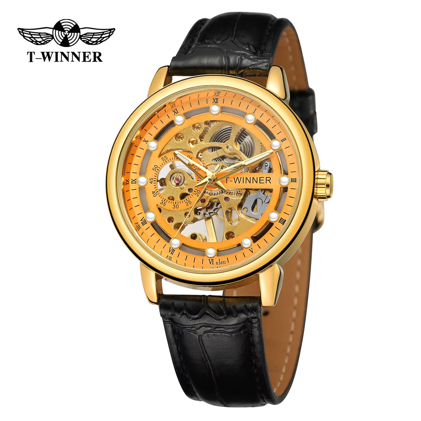 1038 Winner 99B Mens Watches Mechanical Watch Tourbillon Sport Clock Leather Casual Business Retro Wristwatch Relojes Hombre