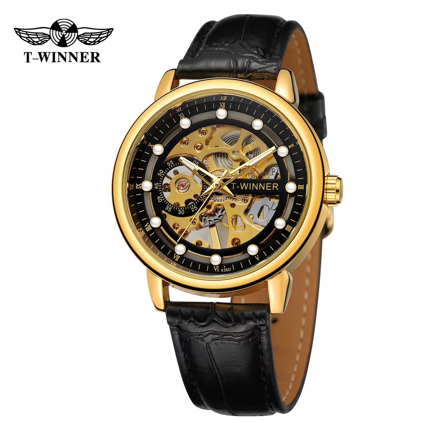 1038 Winner 99B Mens Watches Mechanical Watch Tourbillon Sport Clock Leather Casual Business Retro Wristwatch Relojes Hombre