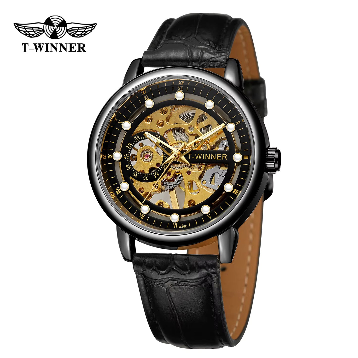 1038 Winner 99B Mens Watches Mechanical Watch Tourbillon Sport Clock Leather Casual Business Retro Wristwatch Relojes Hombre