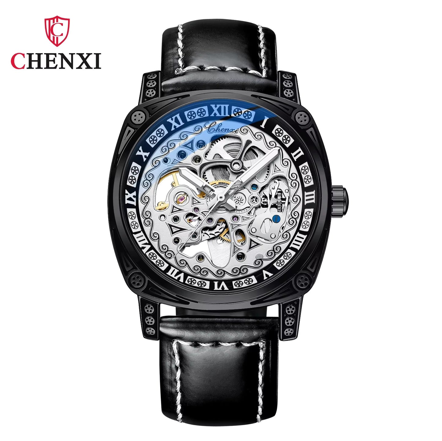 1045 CHENXI 8825 Classic Luxury Skeleton Design Men's Waterproof Luminous Retro Automatic Winding Men Mechanical Wrist Watch
