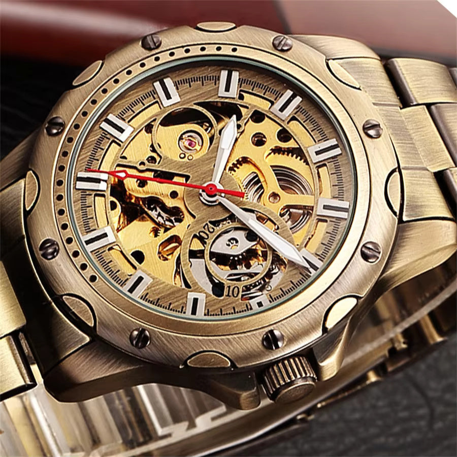 1029 SHENHUA 9536 Men's Automatic Mechanical Watch Bronze Skeleton Casual Men Watches Life Waterproof relogios masculino reloj hombre