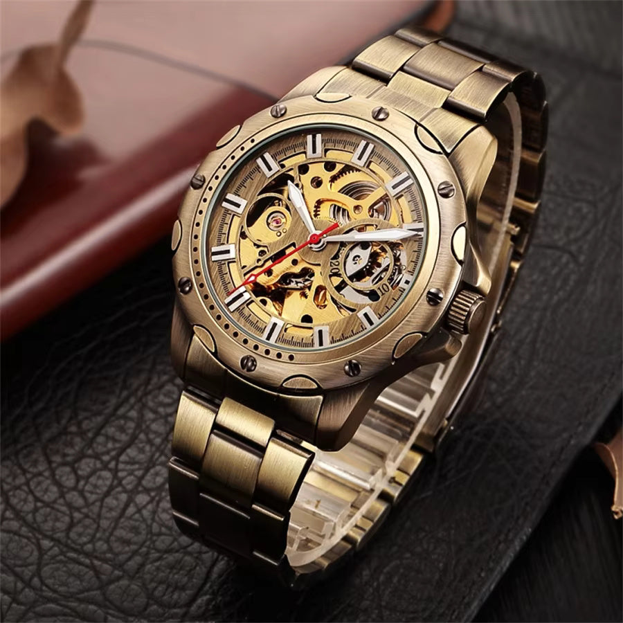 1029 SHENHUA 9536 Men's Automatic Mechanical Watch Bronze Skeleton Casual Men Watches Life Waterproof relogios masculino reloj hombre