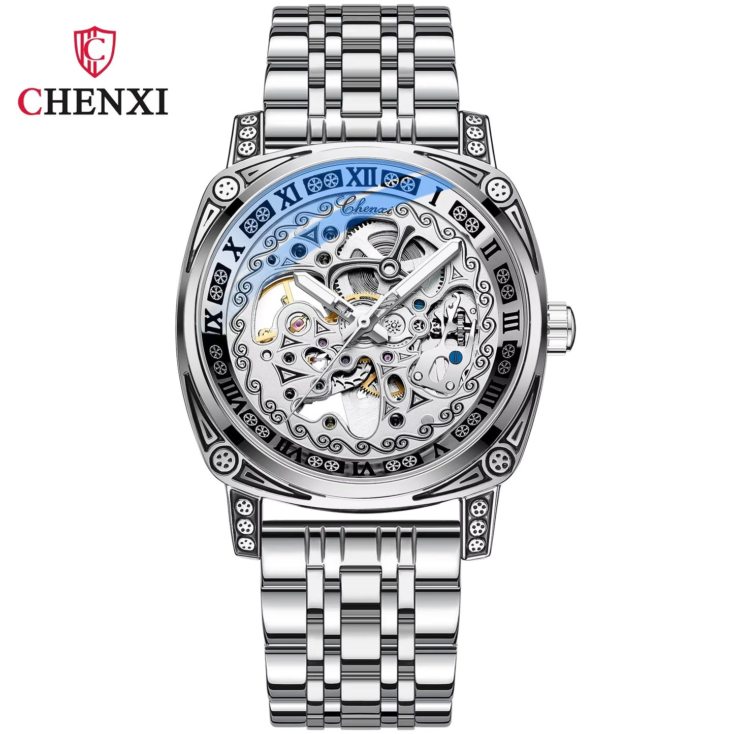 1045 CHENXI 8825 Classic Luxury Skeleton Design Men's Waterproof Luminous Retro Automatic Winding Men Mechanical Wrist Watch