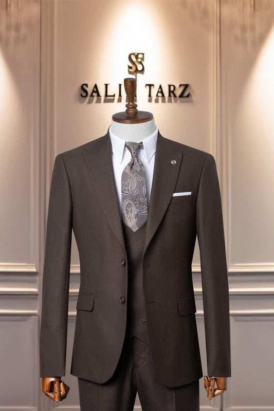 Suit Italian Cut with Vest SlimFit Brown SD41067