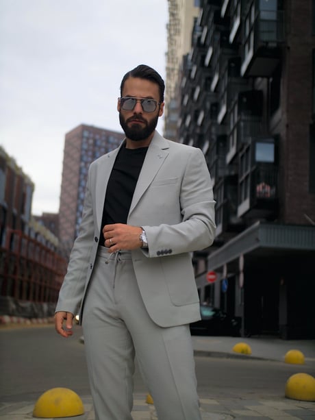 Suit Italian Cut Seersucker Drawstring SlimFit Stone SD41038