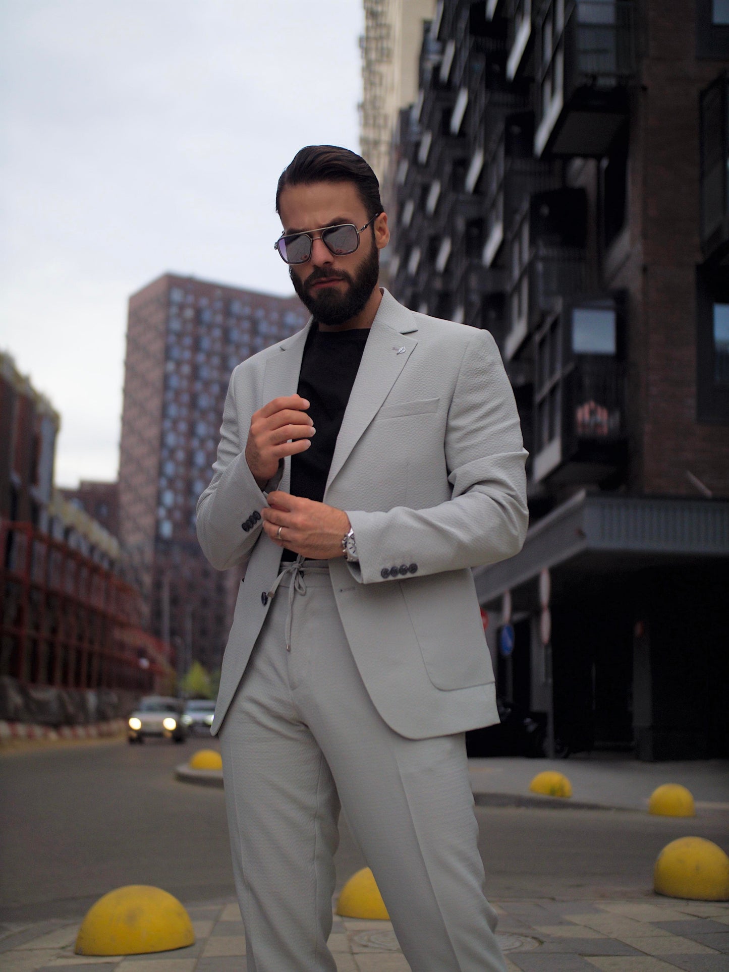 Suit Italian Cut Seersucker Drawstring SlimFit Stone SD41038