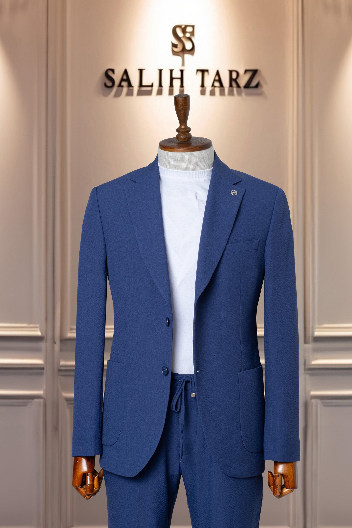 Suit Italian Cut Seersucker Drawstring SlimFit Navy Blue SD41041