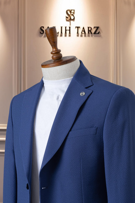 Suit Italian Cut Seersucker Drawstring SlimFit Navy Blue SD41041