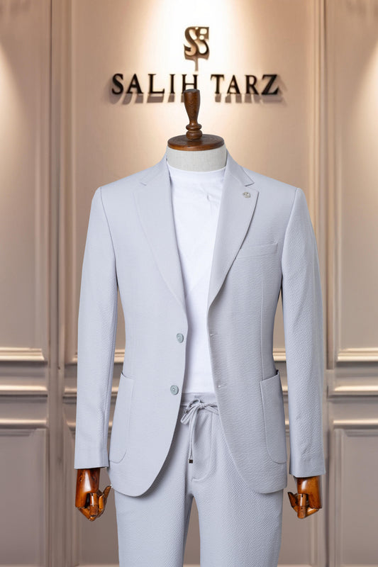 Suit Italian Cut Seersucker Drawstring SlimFit Stone SD41042