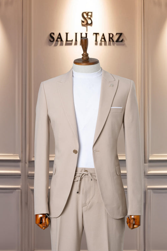 Suit Italian Cut Sports Drawstring SlimFit Cream SD41046