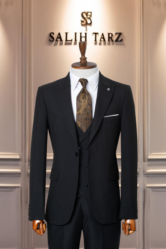 Suit Italian Cut with Vest SlimFit Black SD41047