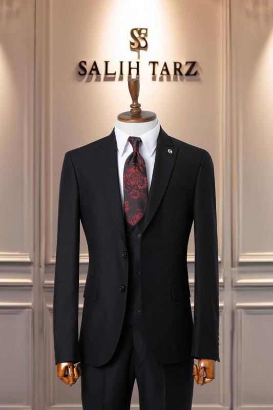 Suit Italian Cut with Vest SlimFit Black SD41048