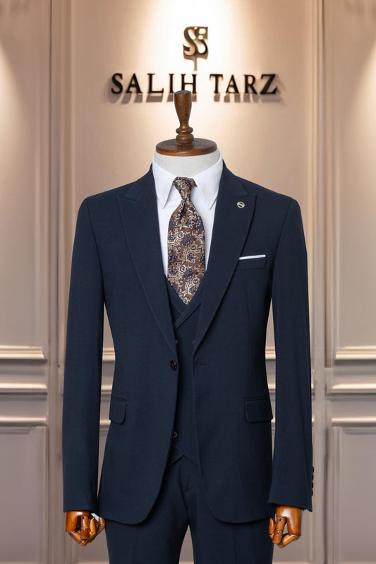 Suit Italian Cut with Vest SlimFit Navy Blue SD41049