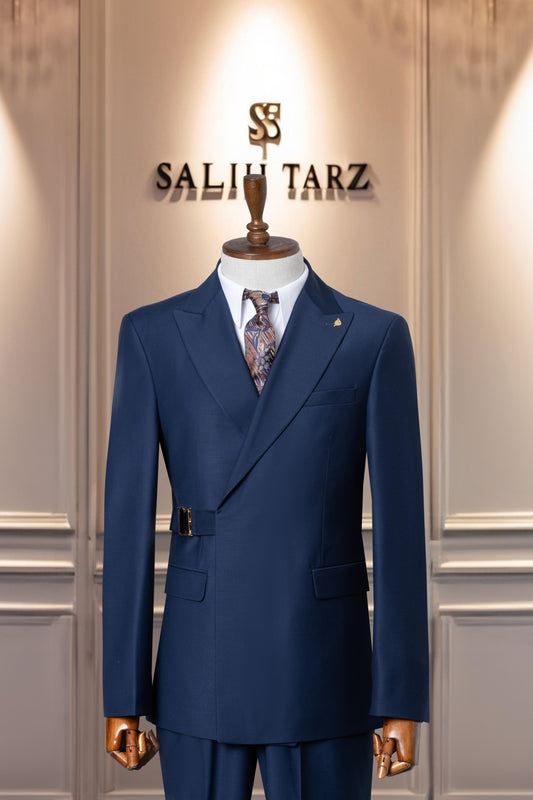 Suit Italian Cut Belted Premium Navy Blue SD41065