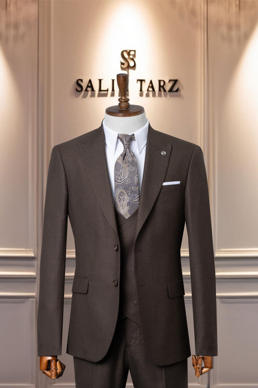 Suit Italian Cut with Vest SlimFit Brown SD41067