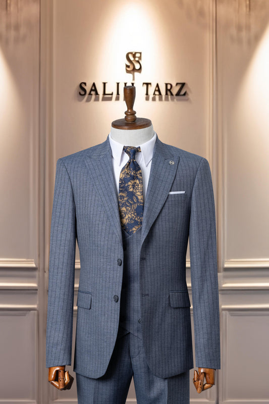 Suit Italian Cut with Vest SlimFit Blue SD41068
