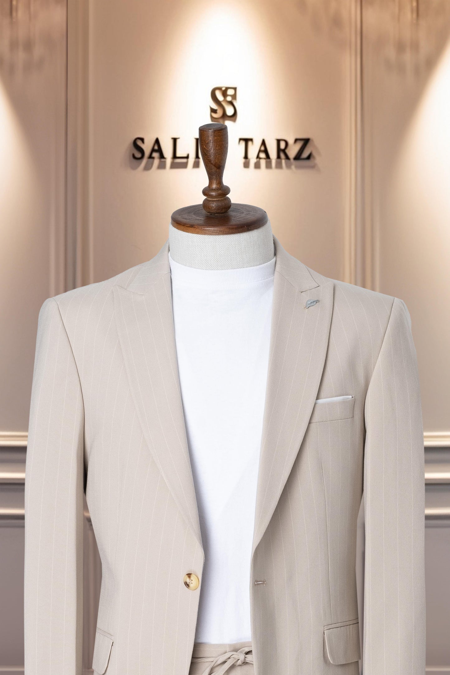 Suit Italian Cut Sports Drawstring SlimFit Striped Cream SD41085